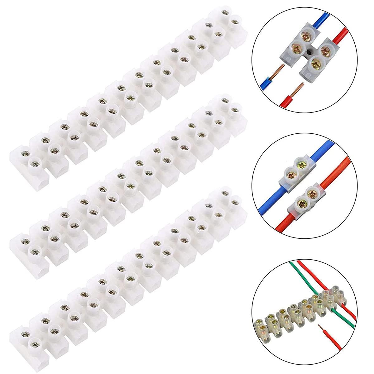 10 Pcs Bloques de terminales eléctricos 10A 380V Bloque de terminales de tornillo de doble fila Bloque de tiras de 12 posiciones para cables Conexión de electrodomésticos