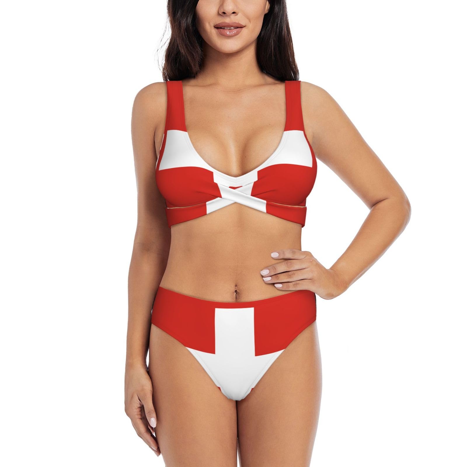 Bikini triangle réglable motif suisse doté de coussinets push-up - 8