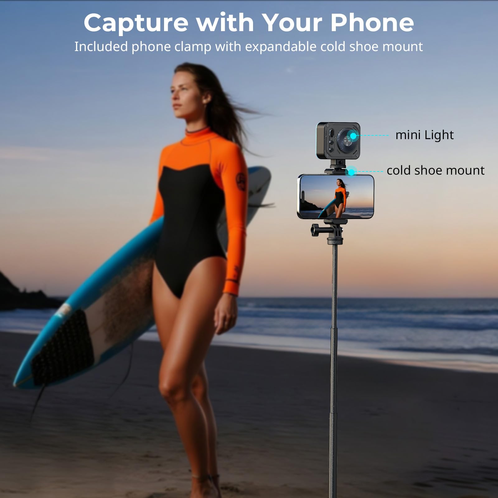 SMALLRIG Selfie Stick for Action Cameras, Extendable 7.8-37.4 inches, with Tripod and Phone Mount Model 5403