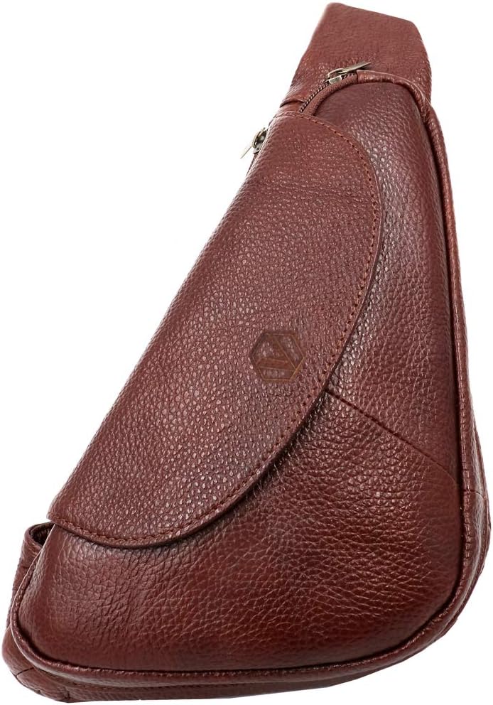 Basic Cowhide Leather Sling Bag Crossbody Chest Pack Shoulder Daypack (Tan Brown) - Image 2