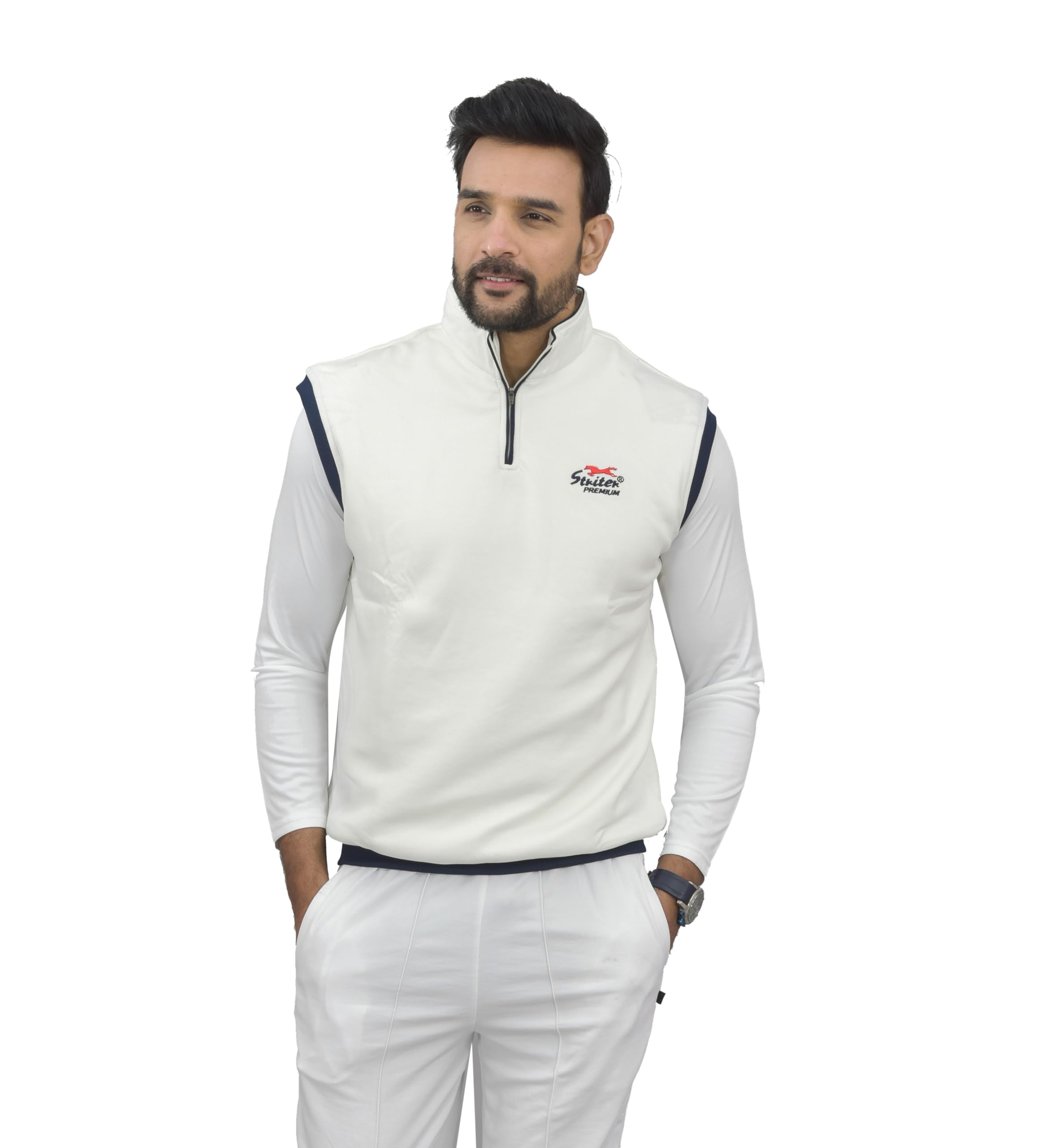 Striter Polyester Cricket Sweater/Off White Color::Pullover for Men's Casual,Formal,Sports., Large