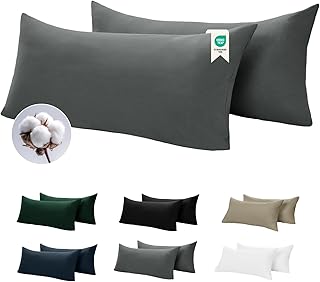 BEDELITE Kissenbezug 40 x 80 Baumwolle Grau - Kopfkissenbezug 40x80cm Anthrazit 2er Set mit extra Lange Reißverschluss, weiche Oeko-Tex Kissen Bezug Dark Grey Pillowcase Pillow Cover