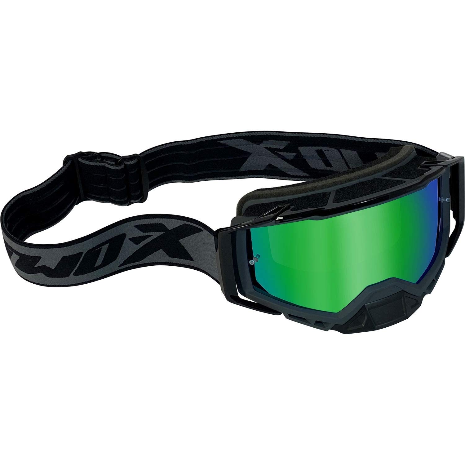 TWO-X Cross-Brille - Motocross Mit Verspiegeltem Grünen Glas - Kratzfeste Schutz-Brille für Enduro & Downhill - Atom - Outbreak-Grau