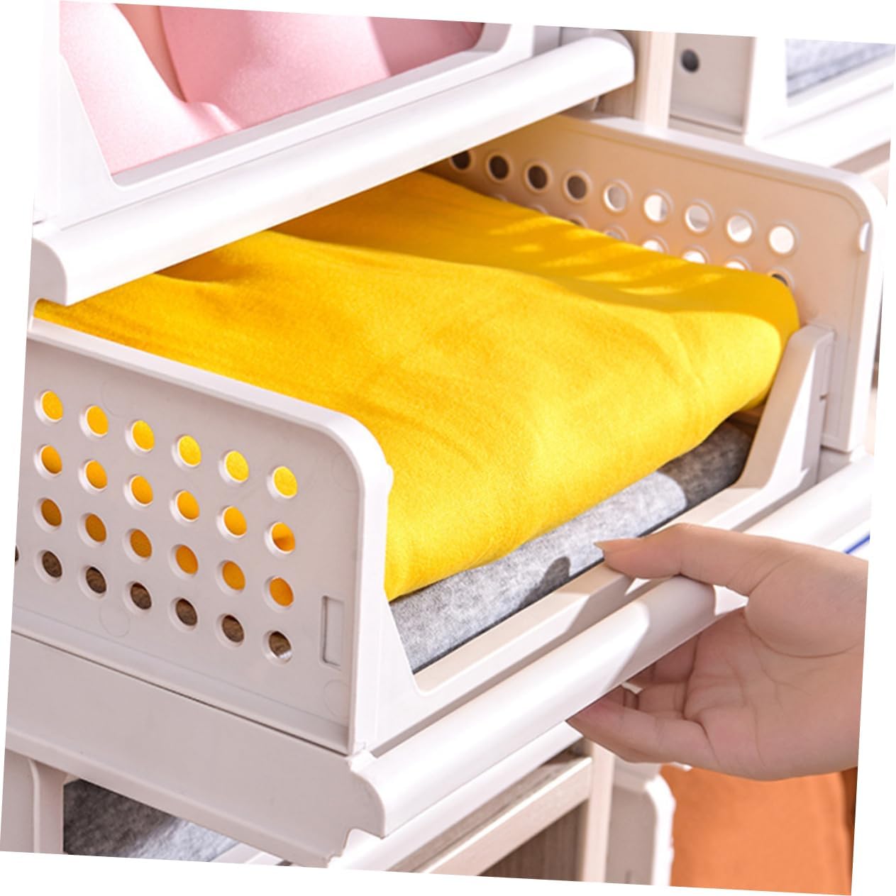 Cabilock 2Pcs Storage Baskets Lightweight Plastic Drawer Organizers for Clothes Stackable Closet Storage for Wardrobe and Desktop