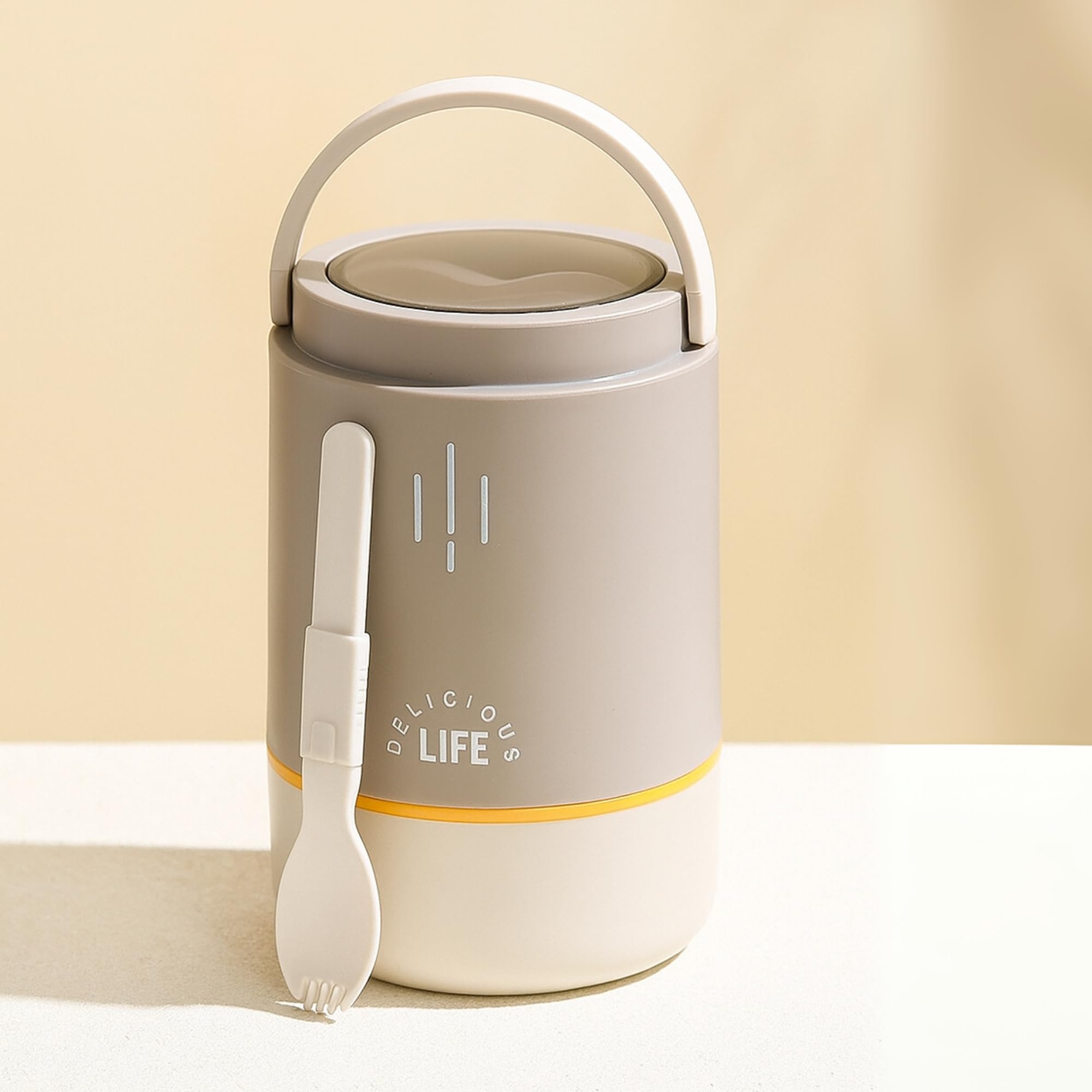 YELONA Insulated Lunch Box | 3-Tier Stainless Steel Food Jar with Built-in Cutlery | 900ml Leakproof Lunch Pot, BPA-Free, Keeps Food Hot Up to 6 Hours | Microwave & Dishwasher Safe-image-1