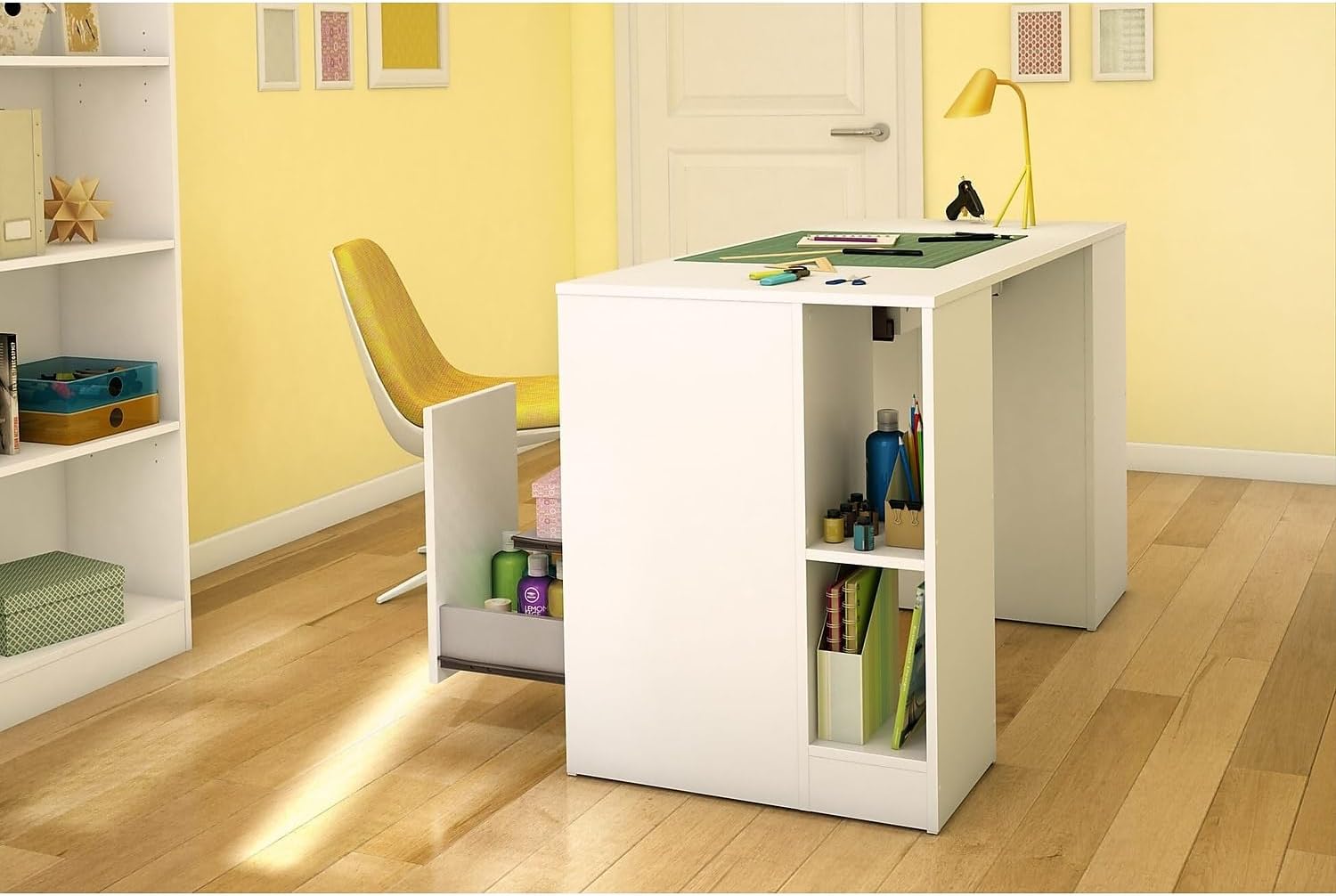 South Shore Crea Craft Table with Open and Closed Storage, Pure White