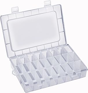 24 Grids Clear Plastic Organizer Box,Compartment Clear Plastic Organizer Strap Adjustable Can Be Used for Dividers, Crafts, Jewelry, Buttons, Fishing Tackle Accessories, Small Parts
