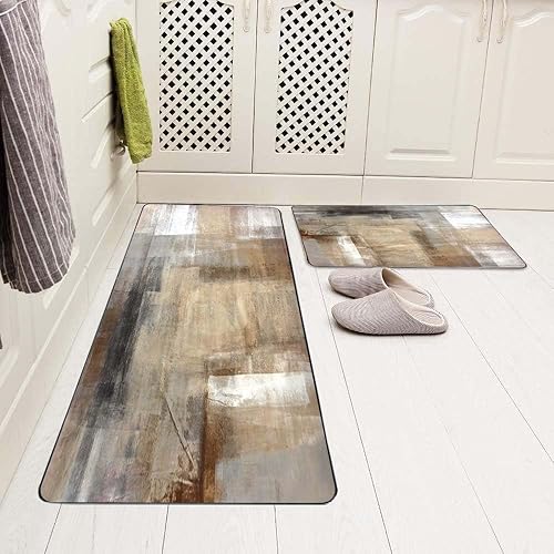 Vista 187 de TOMWISH - Tapetes de cocina para piso, color turquesa, gris, abstracto, pintura artística, 17 x 48 + 17 x 24 pulgadas, juego de alfombras de cocina