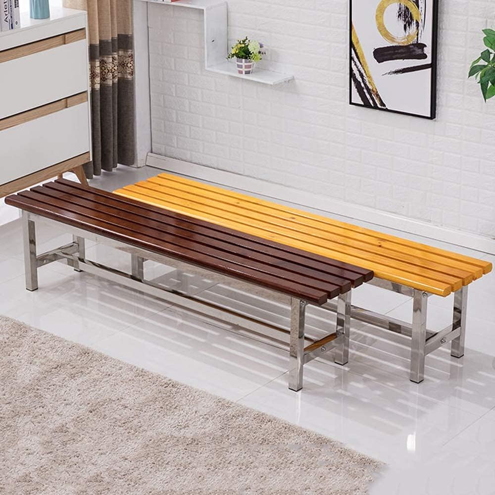 Terrace Park Bench Outdoor Leisure Benches Stainless Steel and Solid Wood Weatherproof Garden Patio Bench 2-4 Seater Decorative Bench (Brown 150CM/60in) (Brown 120CM/47in)
