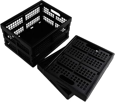 3-pack 15 Liter Collapsible Storage Basket Folding Crates, Black