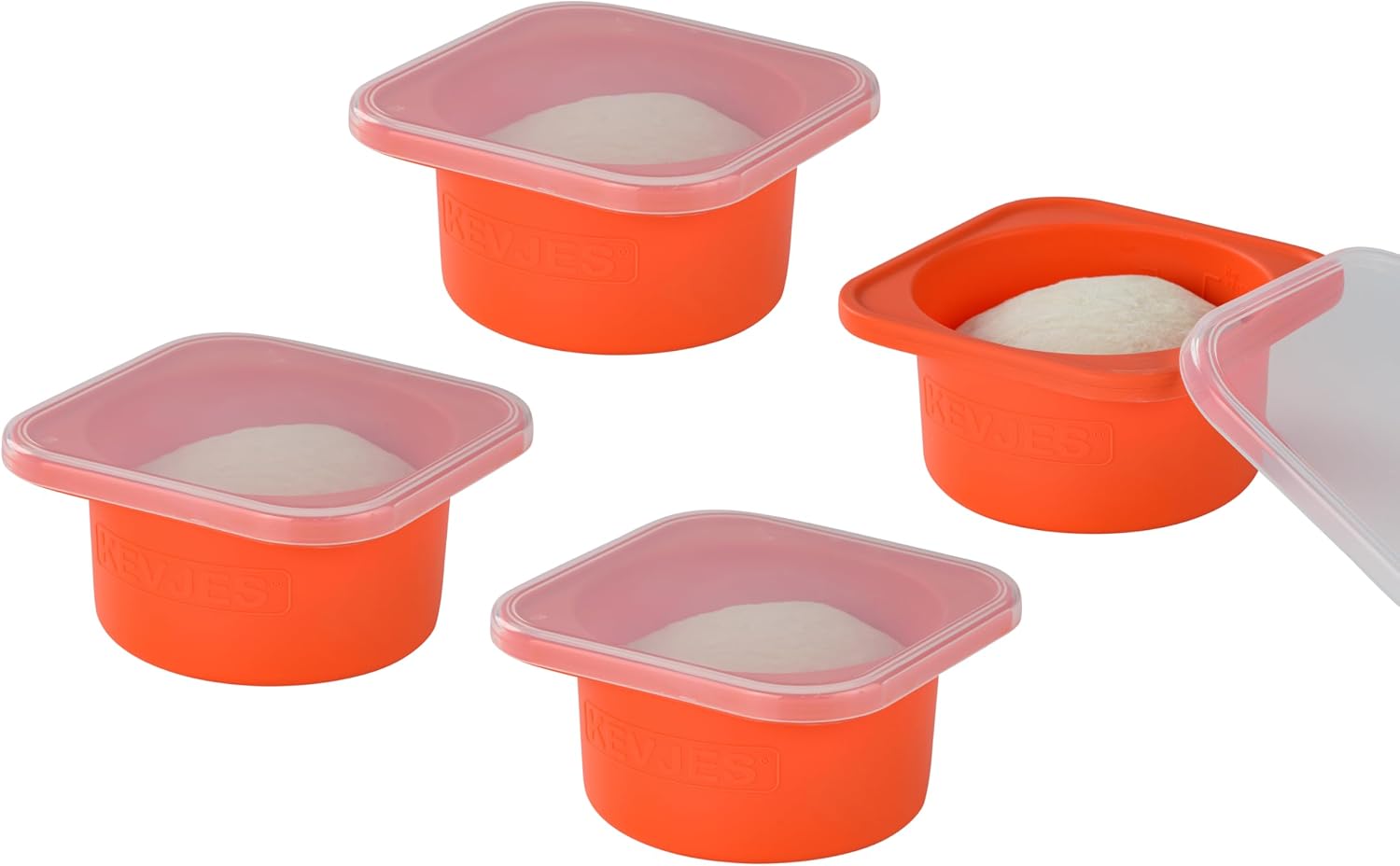 Red Stackable Silicone Artisan Pizza Dough Proofing Container Boxes with Lids-500ml-Fresh Dough Made Easy! (4set)