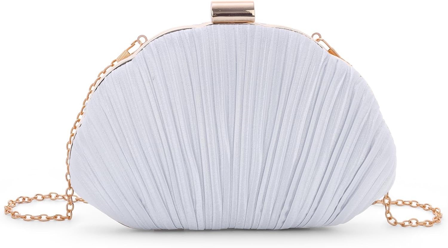 Fecialy Shell Shaped Clutch Purse for Women Ruched Evening Handbags Elegant Crossbody Bag with Chain for Wedding Party