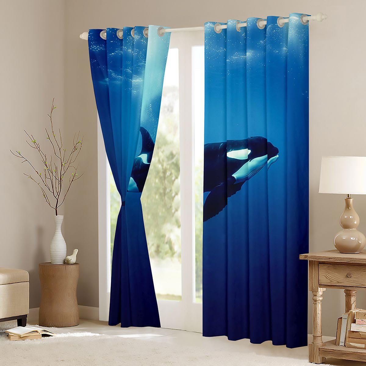 Homemissing Tende oscuranti Orca per camera da letto, soggiorno, balena oceanica, tende oscuranti con stelle marine, spiaggia, tende oscuranti per finestre, 2 pannelli da 117 cm x 117 cm