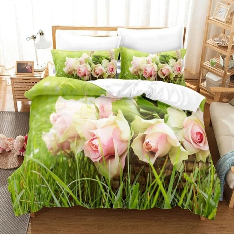 Funda nórdica bicolor rosa verde con almohadas: regalo original para mujer