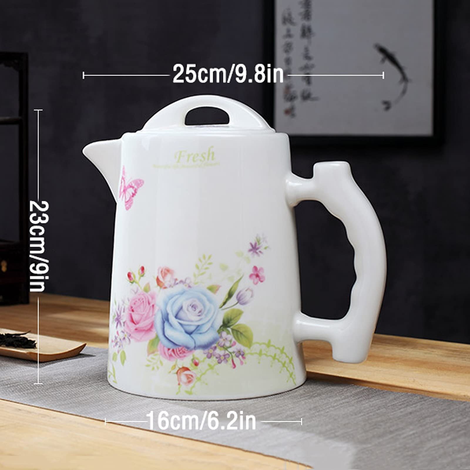 Carafe Eau Grande crosse à eau avec poignée et couvercle domestique pichet en céramique rétro poignée de théière de théière exquise for un ami neuf d'un ami (101,4 oz) Pichet à Thé Glacé(A)