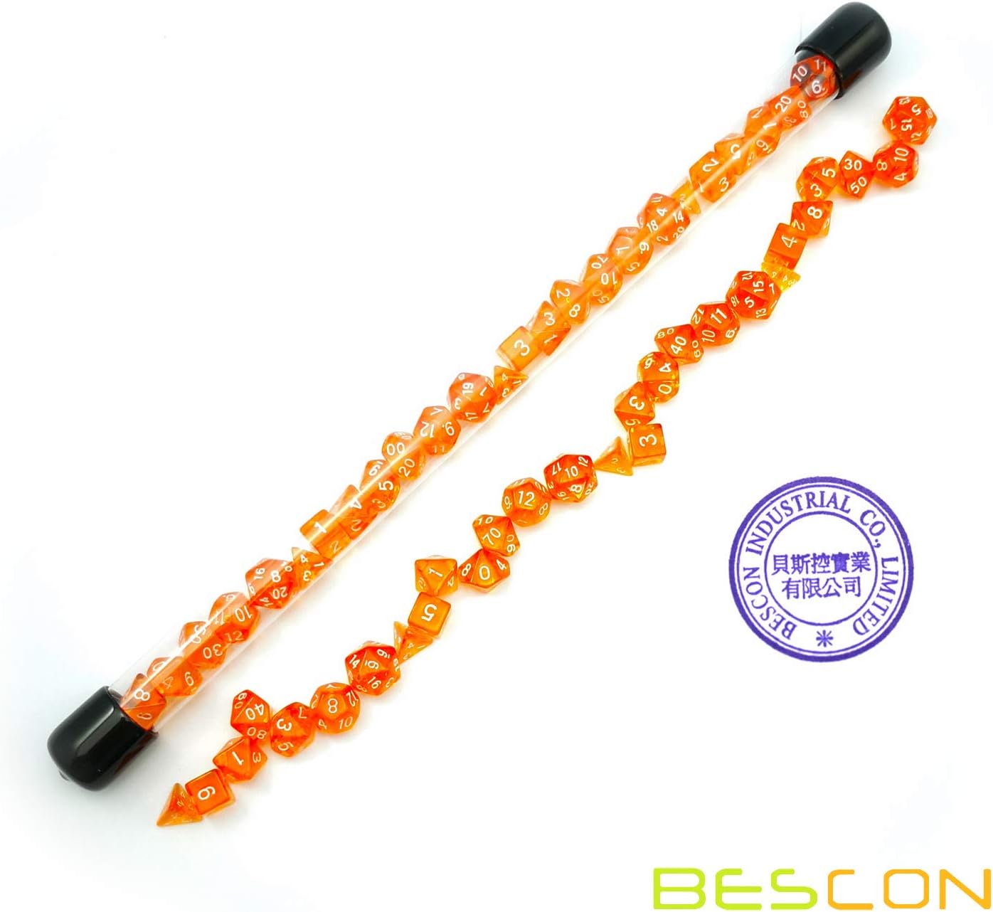 Bescon 28pcs Translucent Orange Mini Polyhedral Dice Set in Tube, Dungeons and Dragons RPG Dice 4X7pcs,Mini Gem Dice Set - Image 3