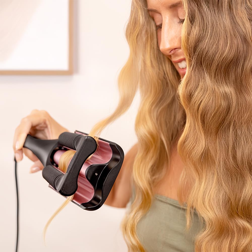 Cecotec Piastra per Capelli a Onde RitualCare 1000 Summer Waves. 90W, 3 Cilindri da 25mm con Rivestimento in Ceramica, 3 Temperature Regolabili, 3 Impostazioni di Temperatura, Cavo 360º