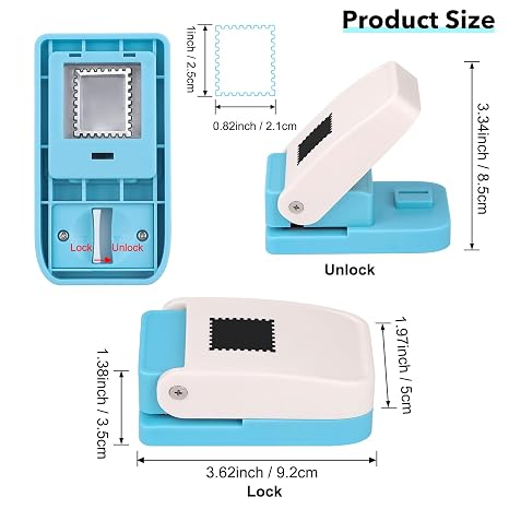 Briartw Rectangular Postage Stamp Punch, 1x0.8 Inch Lever Action Craft Punch for Paper, Create Vintage Stamps for Scrapbooking, Card Making, Junk Journals, and DIY Embellishments