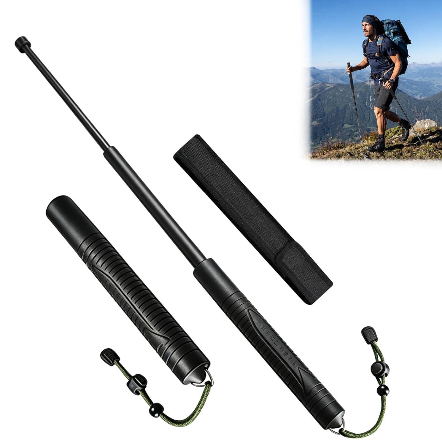Canna Teleskopischer Kletterstock, Aluminium und Kunststoff PC, Schwarz | Rutschfester Griff, kompakt und tragbar, inkl. Etui, Paracord-Handschlaufe, robuster Stahl