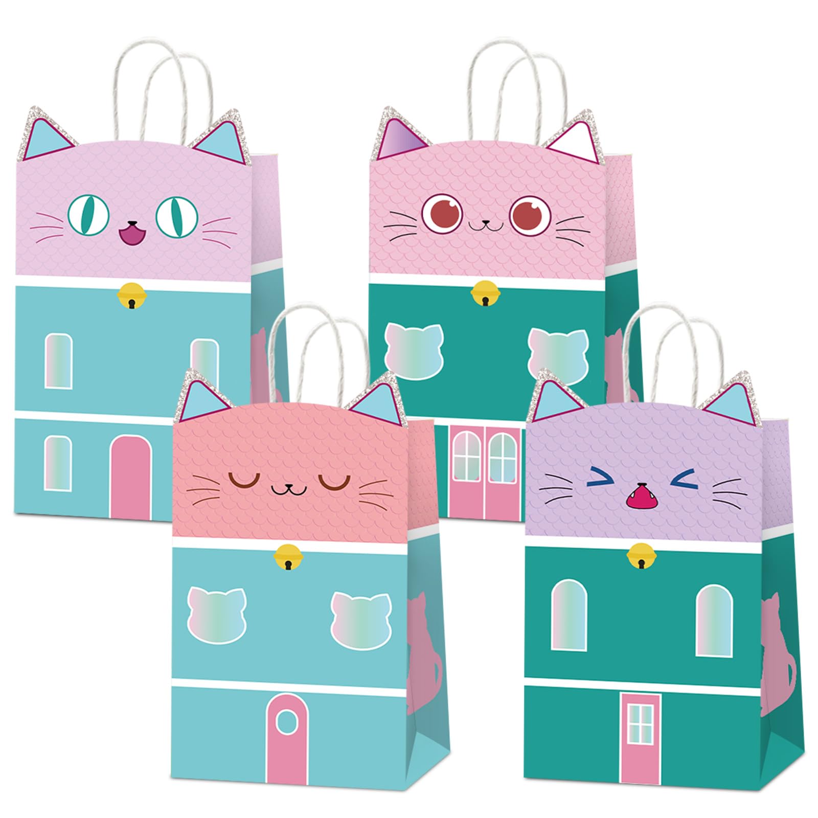 12Pcs Cat House Themed Gift Bag for Cat Party Candy Snack Goodie Bags Supplies Kitten Gift for Kids Kitten Toy Themed Birthday Children's Birthday Pet