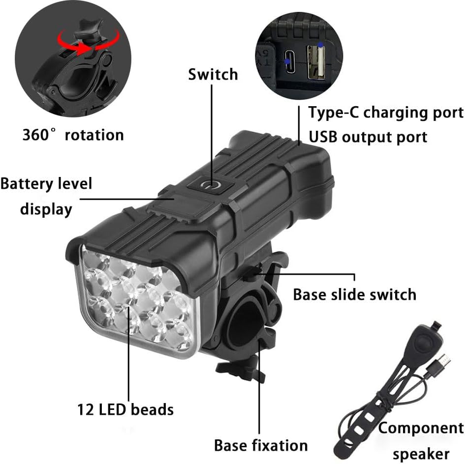 Bicycle Lights Front and Rear for Giant Yukon 1, Ultra Bright Rechargeable Bike Light Set with Horn LCD Power Display Front & Rear Bicycle Lights