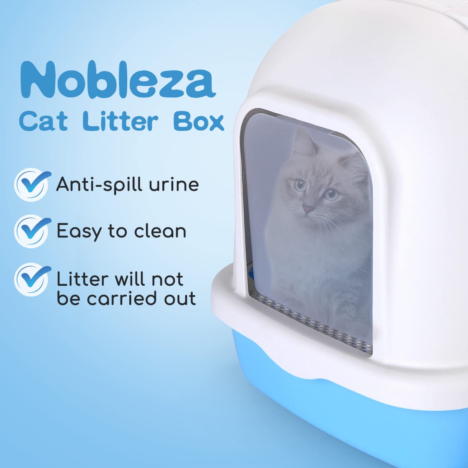 Nobleza - Inodoro para Gatos con Abertura Frontal y Pala, Caja de Arena Cubierta Desmontable, Arenero Grande, Azul 54 * 41 * 45 CM