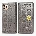 Oihxse Mignon Case Compatible pour iPhone 6+Plus/6S+Plus Coque Housse Étui Cuir PU Portefeuille avec Carte Fentes Fonction Stand Motif Chat et Chien Brillant Glitter Diamant Cover,Gris