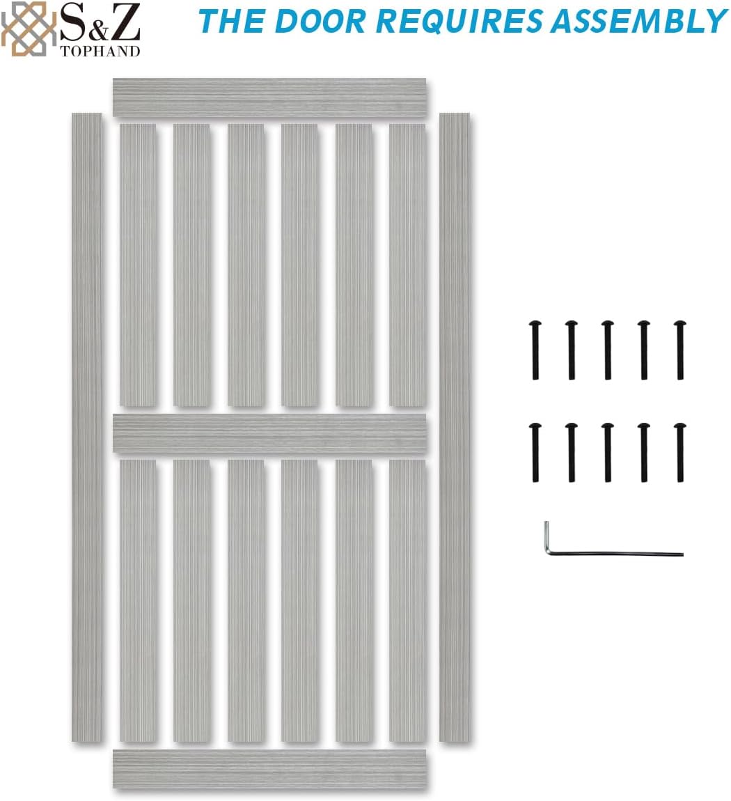 S&Z TOPHAND® 32in x 84in MDF Elephant Gray Barn Door,Solid Barn Door Slab Covered with Water-Proof PVC Surface, Simple Assembly is Required