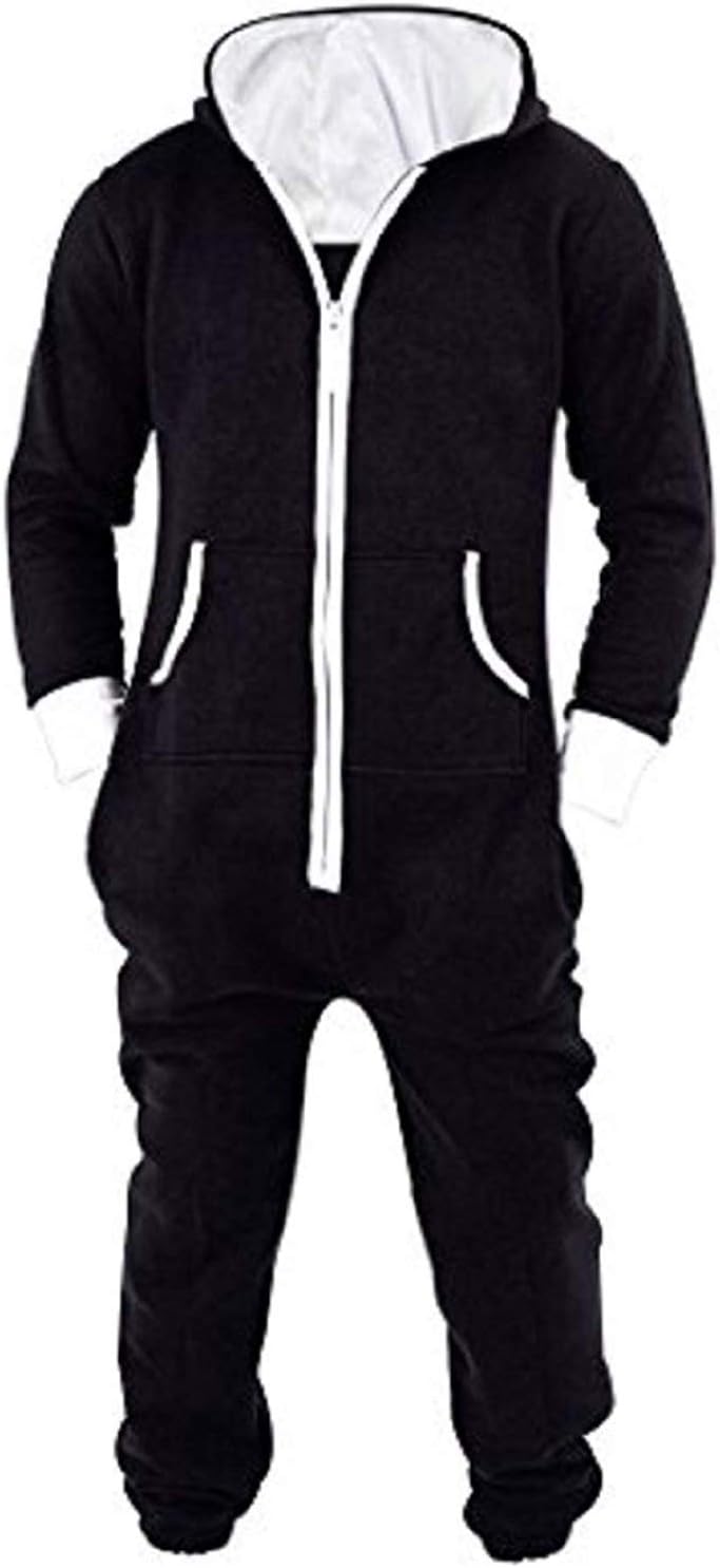 Lu's Chic Women's Hooded Onesie Union Suit Zipper Warm Playsuit Non Footed Zipper Jumpsuit Black US S (TagL)