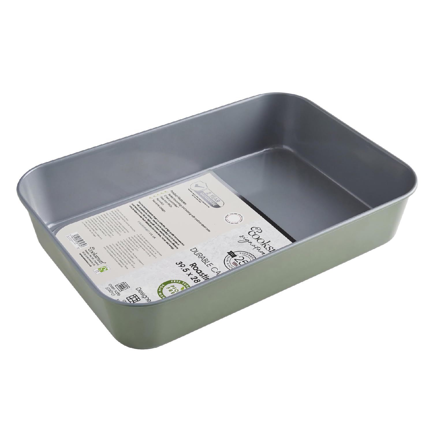 Cooksmart Signature 39cm Roasting Tin, Carbon Steel, Green