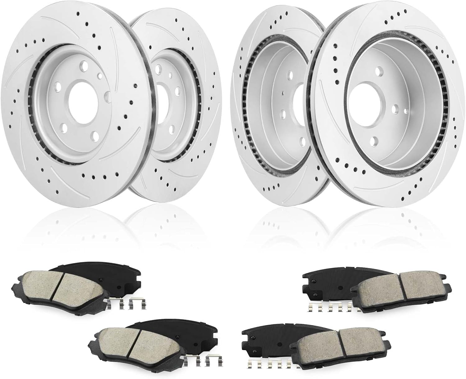 Betthand Front+Rear Brakes and Rotors Geomet 12.6''+11.9‘’ Replace for 2010-2017 Chevy Equinox, 2010-2017 GMC Terrain, Drilled Slotted, 2.4L 3L 3.6L, L4 V6, 580746+580763, 55174+55178, 18A2719+18A2727