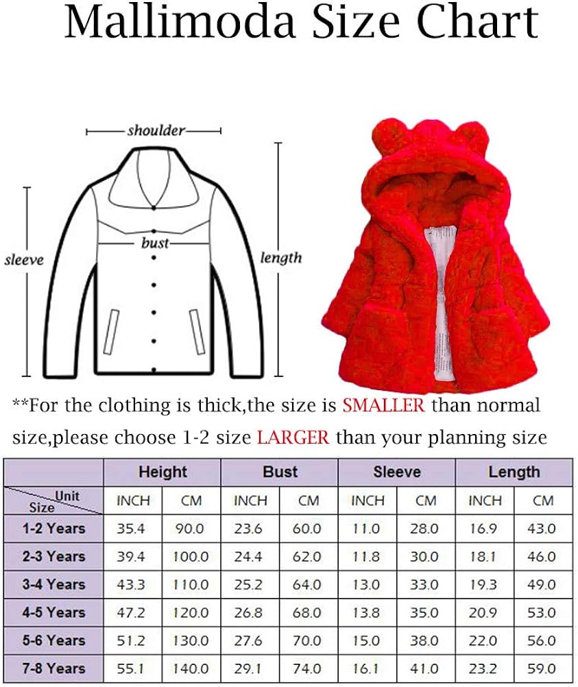 Mallimoda Girls Winter Warm Coats Ear Hooded Faux Fur Fleece Jacket: Clothing, Shoes & Jewelry