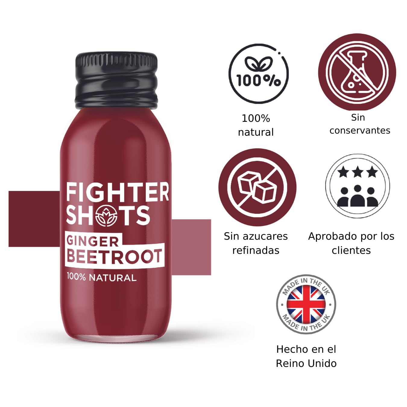 Fighter Shots de Jengibre + Remolacha (12x60ml) | Fortalece el Sistema Inmunológico | 100% Natural | Post entrenamiento | Sin Conservantes | Shots de Remolacha y Jengibre fresco e intenso