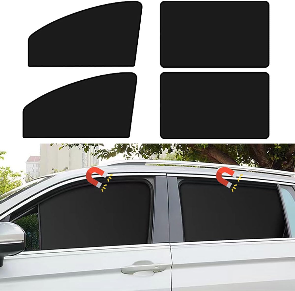 Car Side Window Sun Shades, 4PCS Window Sunshades Privacy Curtains, 100% Block Light for Breastfeeding, Taking a nap, Changing Clothes, Camping (Front&Back 4pcs)