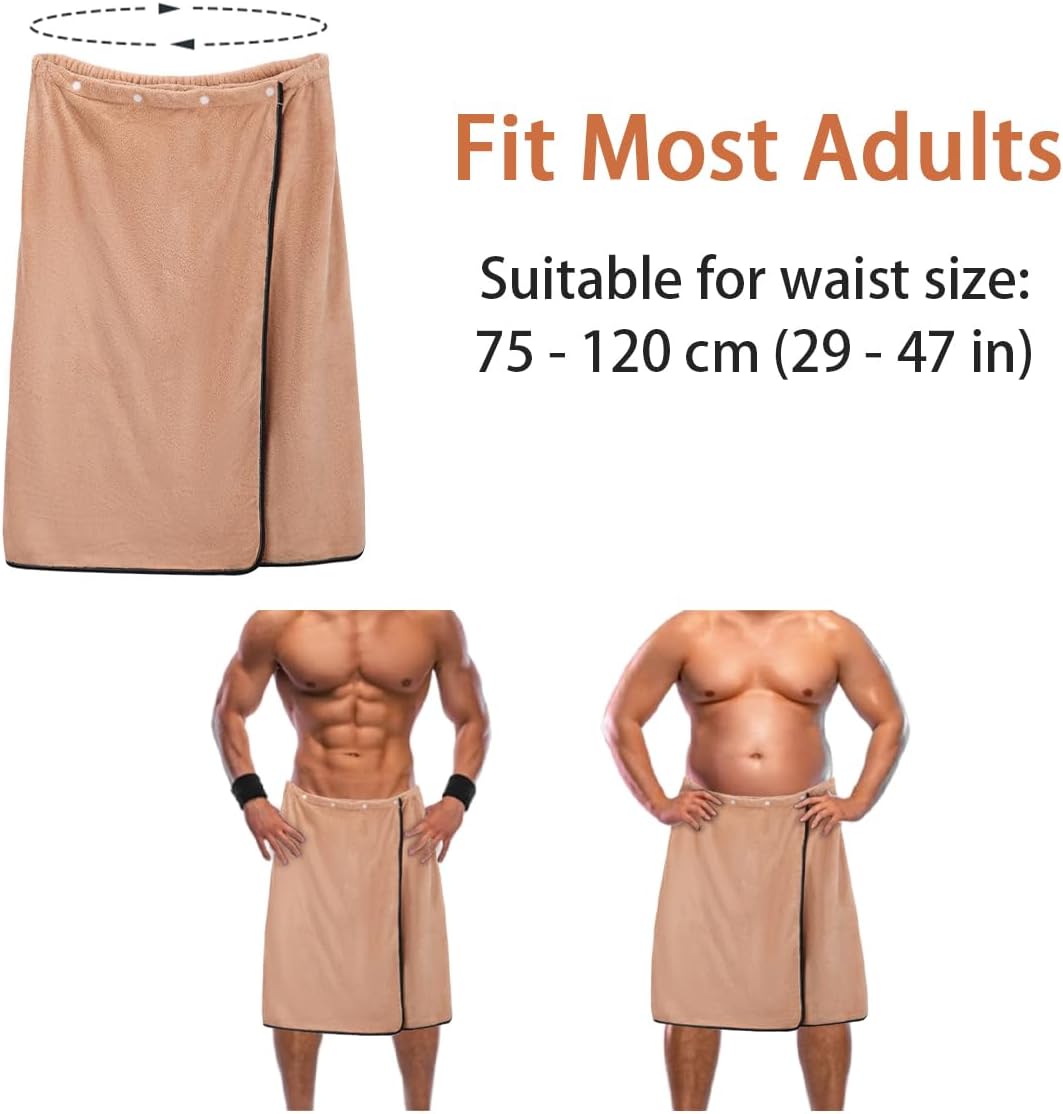 kilofly 2pc Men's Adjustable Shower Wrap Bath Towel with Snap Closure 26 x 54 inch