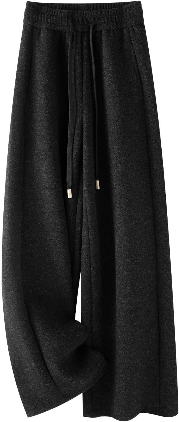 Women's Fall High Waist Loose Drape Straight Leg Wool Blend Wide Leg Long Pants