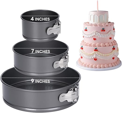 Springform Pan of 3 Non-stick Cheesecake Pan, Round Baking Pan Set 4" 7" 9 Inch Cake Mold with Removable Bottom