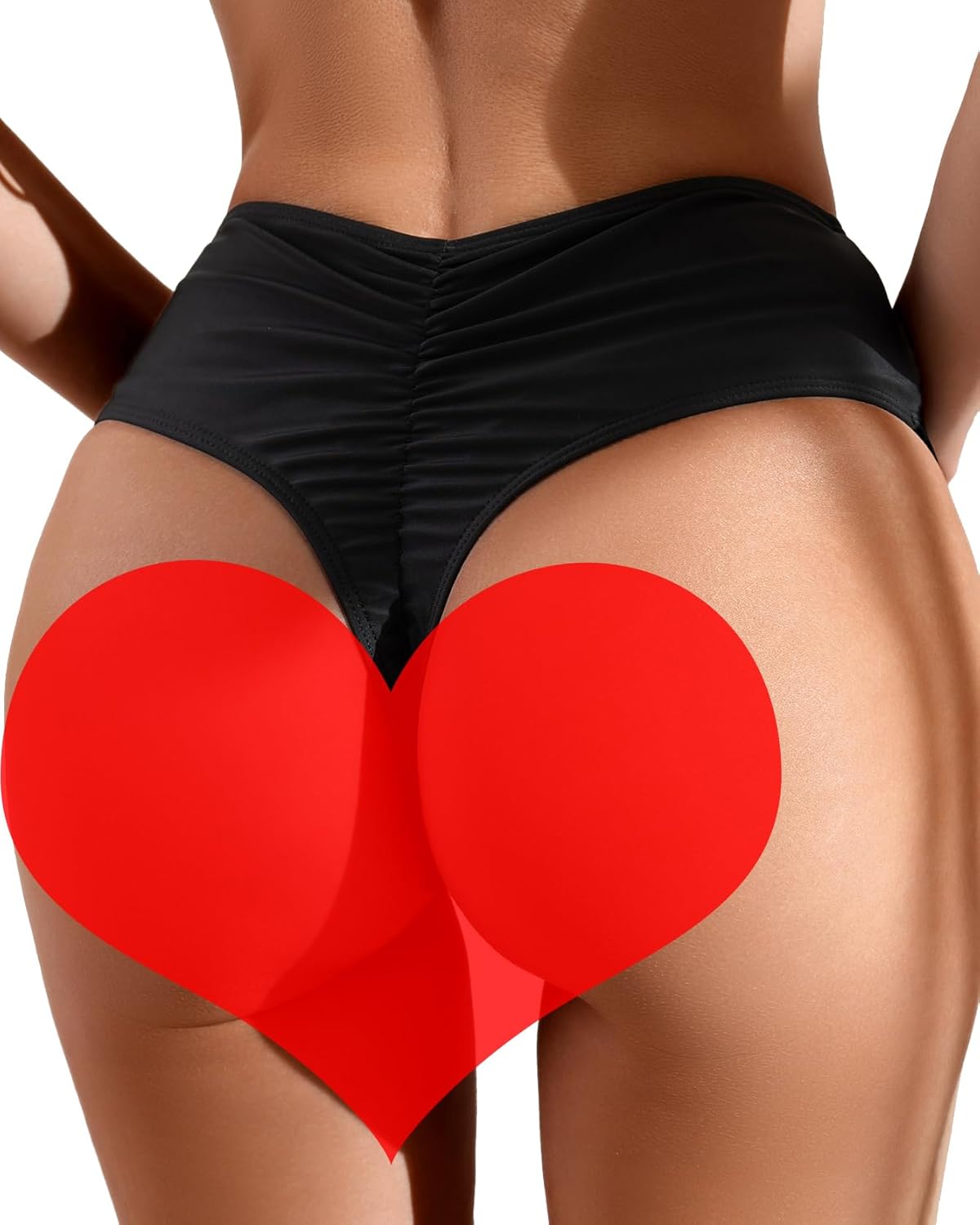 Women's Sexy High Waisted Ruched Back Cheeky Thong Bikini Swimsuit Bathing Suit Bottoms - Image 2