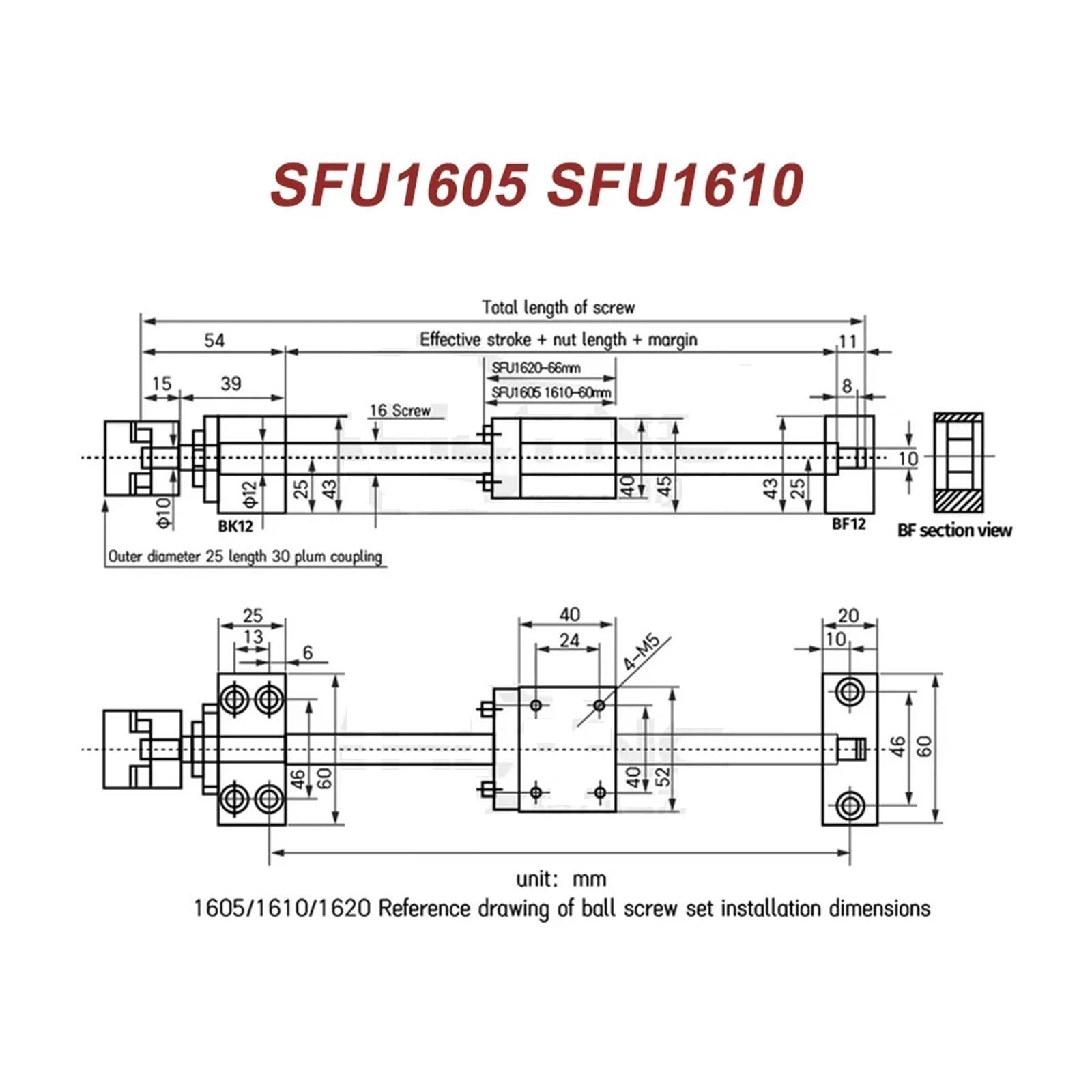 Zestaw śrub kulowych 16 mm SFU1605/SFU1610, pojedyncza nakrętka kulkowa o skoku 5/10 mm + łożyska Precyzyjna śruba pociągowa(SFU1605,450mm)