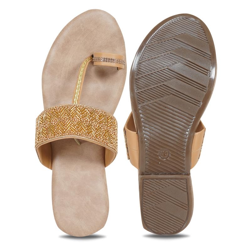 Image of DFR Flip Flops for Women Daily Use Comfortable Ethnic Embroidered Girls Slippers flipflops chappals