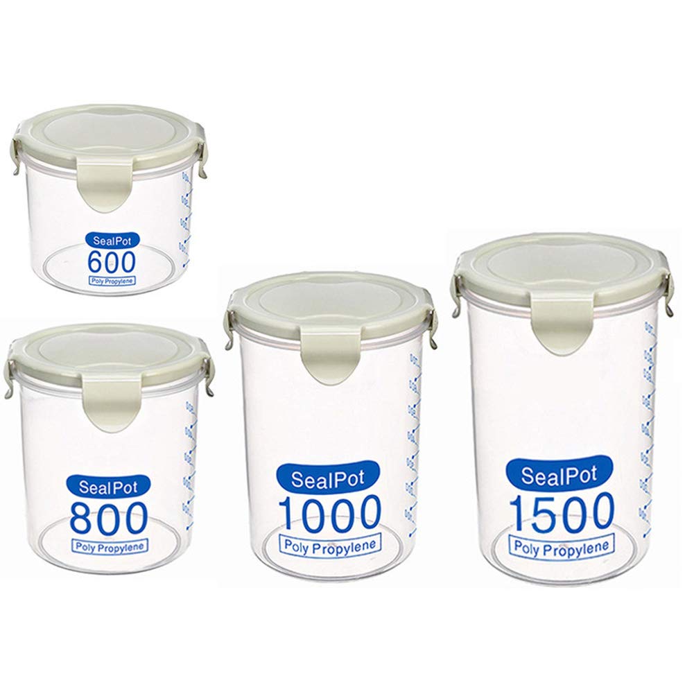 Contenitori Alimentari, Contenitori in Plastica Trasparente con Coperchi, Ideali per Cucina e Dispensa, Trasparente, Green