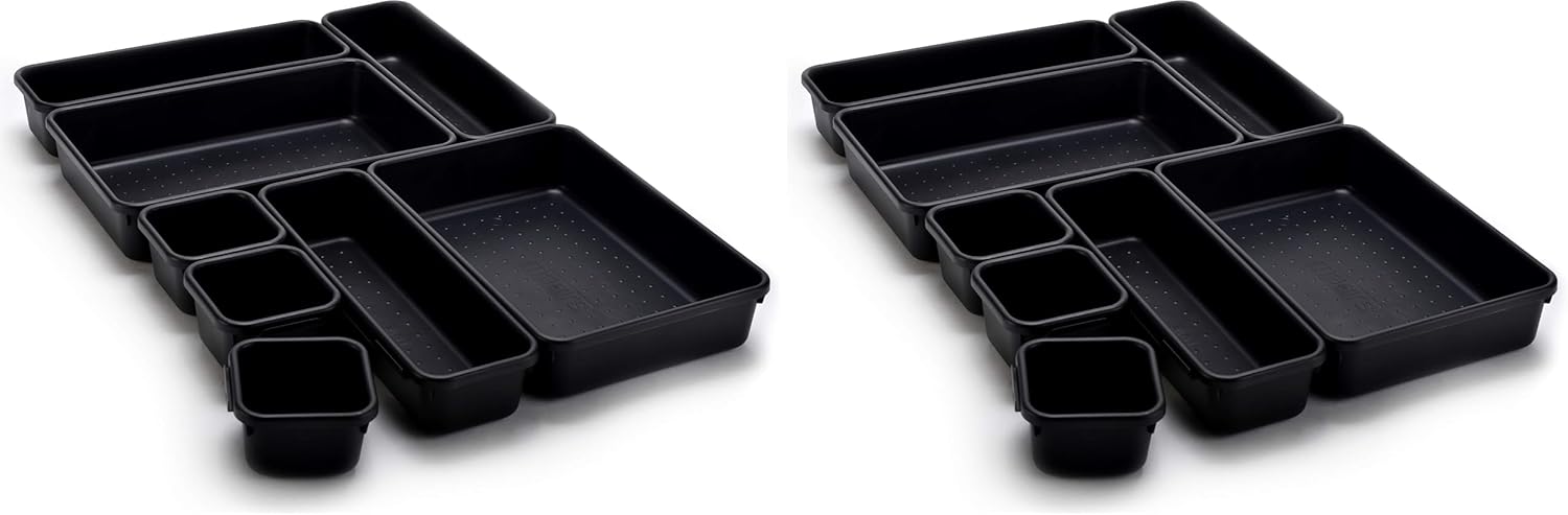 Masirs Interlocking Drawer Organizer Bins - Durable Plastic, Various Sizes for Custom Layout Design. Great for Desk Drawer, Tool Box or Garage Organization. (White | 8-Piece Set) (Pack of 2)