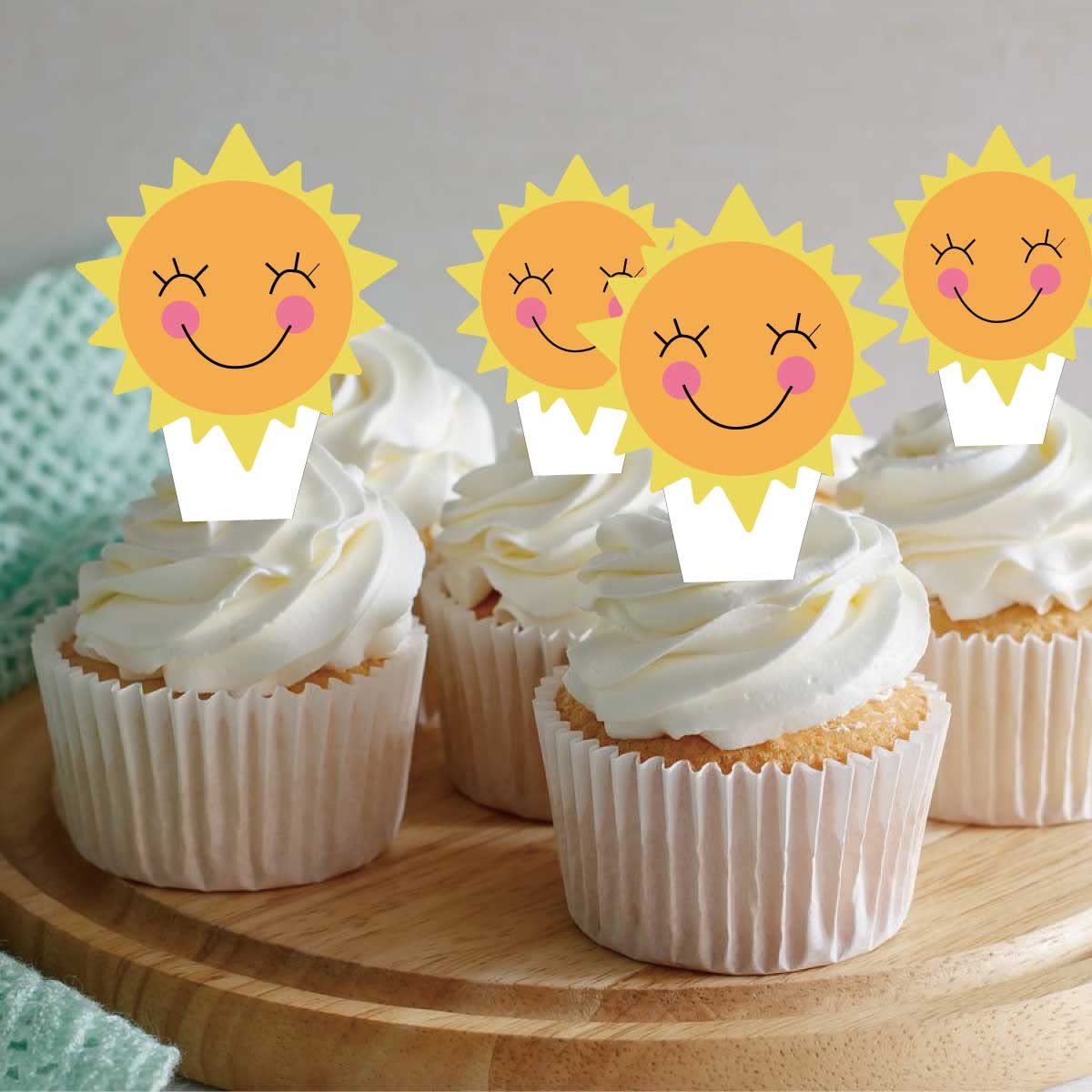 Decoraciones Para Cupcakes Con Sol Y Flores - 36 Unidades, Doble Cara, No Comestibles, Para Fiestas Infantiles