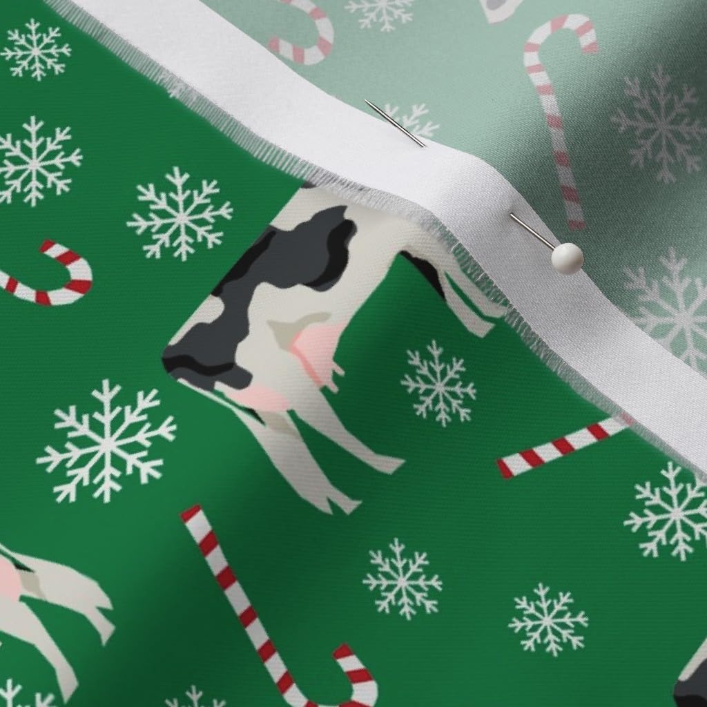 Spoonflower Fabric - Cattle Christmas Green Cow Cows Farm Pet Portrait Printed on Organic Cotton Sateen Fabric by The Yard - Sewing Quilting Apparel Home Decor
