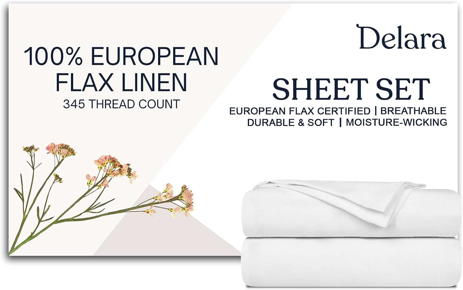 100% European Flax Linen Sheet Sets, Ultra Soft Smooth & Breathable, with Elasticized Deep Pocket Ideal for Hot Sleepers