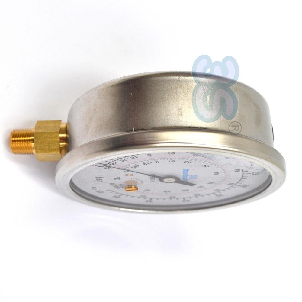 3S SuperSamaStore Manometro a Bagno di Glicerina 80 mm per Alta Pressione Gas Climatizzatore R32/R410A, Cassa Acciaio, Doppia Scala °C/Bar, Attacco Verticale 1/8" NPT per Refrigerazione, HVAC e A/C