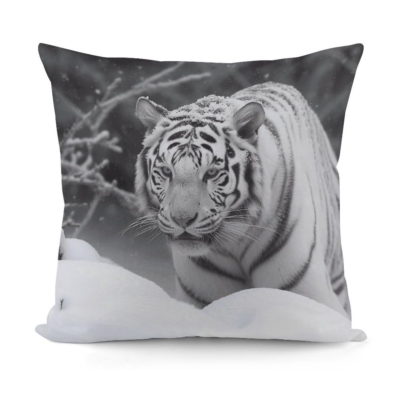 VstaDank White Tiger in The Snow Pillow Covers Soft Plush Decorative Square Pillow Cover Modern Breathable Pillowcases Pillowcase with Invisible Zipper 18x18 Inches for Sofa Living Room