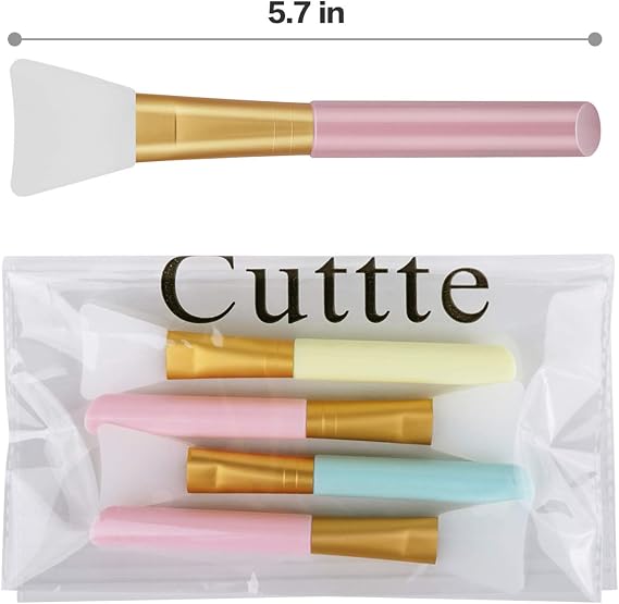Mini Makeup Spatula and Silicone Face Mask Brushes - Cuttte 2pcs Silicone Mini Spatulas Set, Get Last of Makeup Out, and 4pcs Face Mask Applicator for Mud, Clay, Charcoal