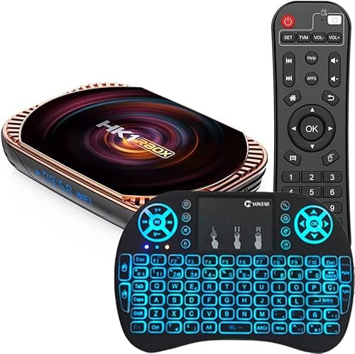 Android 11.0 TV Box[4G+128G] Smart TV Box S905W4 Quad-Core 64-Bit ARM Cortex-A53 Soporte 8K 2.4/5.0Ghz WIFI BT4.0 100/1000M Ethernet HDMI 2.0 H.265 Con Mini Teclado Retroiluminado Inalámbrico,4gb+32gb
