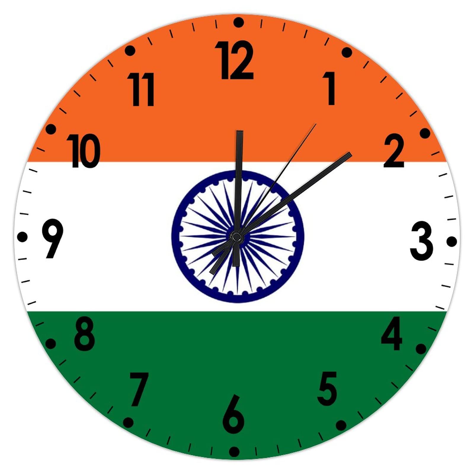Higoss India Wall Clock Flag Round Clock 10 Inch, Silent Non-Ticking Clock, Battery Operated Accurate Pvc Wall Clock Decorations For Farmhouse Home Office